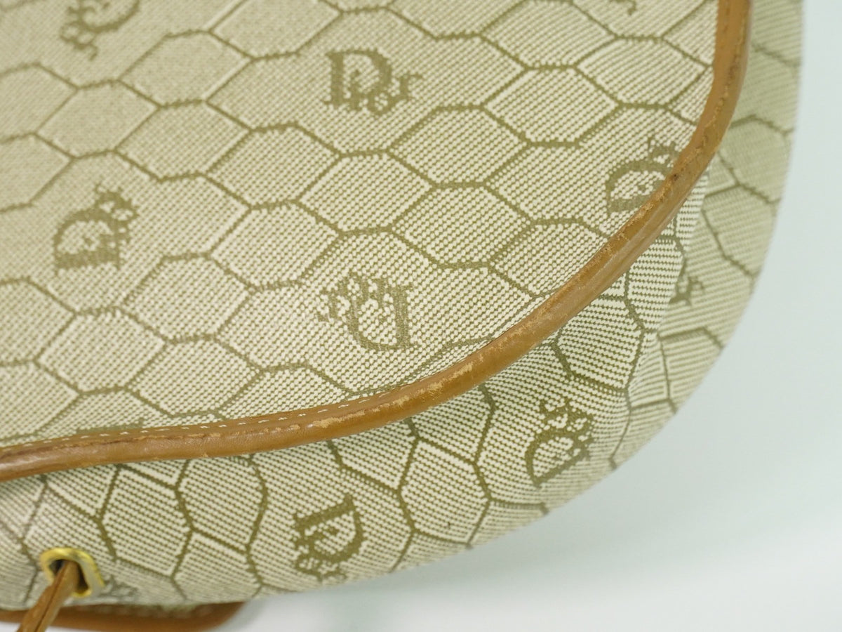 Christian Dior Vintage Honeycomb Canvas, Beige, Canvas, Shoulder Bag