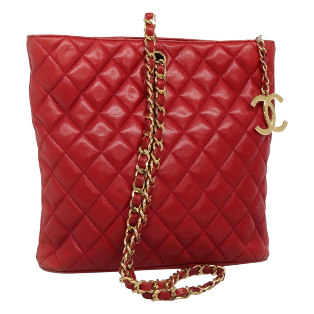 Chanel Chanel vintage cc chain leather, RED, LEATHER, Shoulder bag