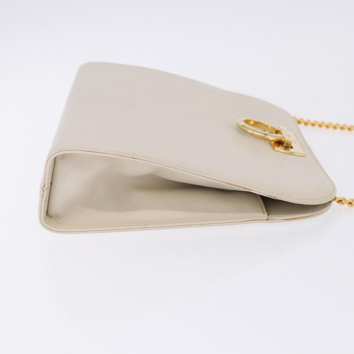 Salvatore Ferragamo Vintage Gancini Chain Leather, White, Leather, Shoulder Bag