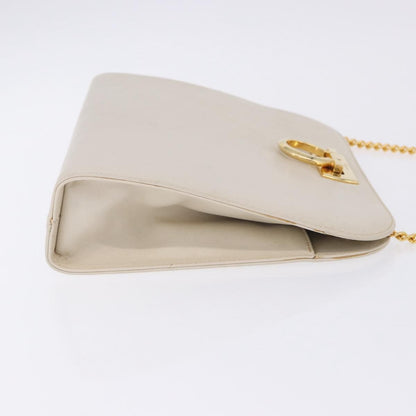 Salvatore Ferragamo Vintage Gancini Chain Leather, White, Leather, Shoulder Bag