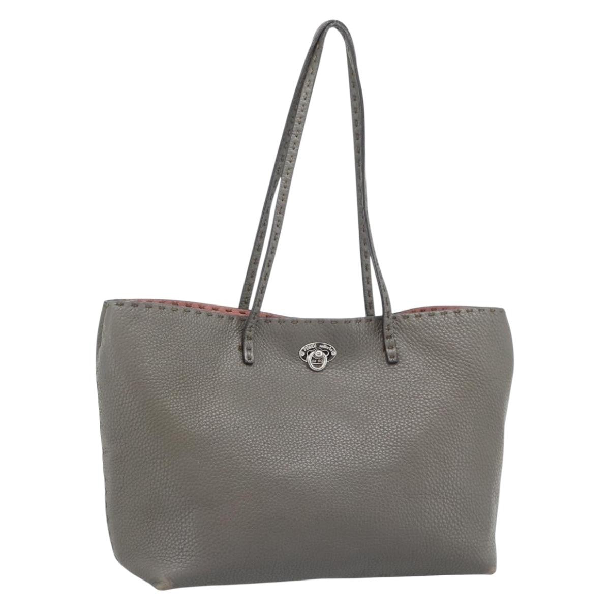 Fendi Selleria Carla Leather, Gray, Leather, Tote Bag