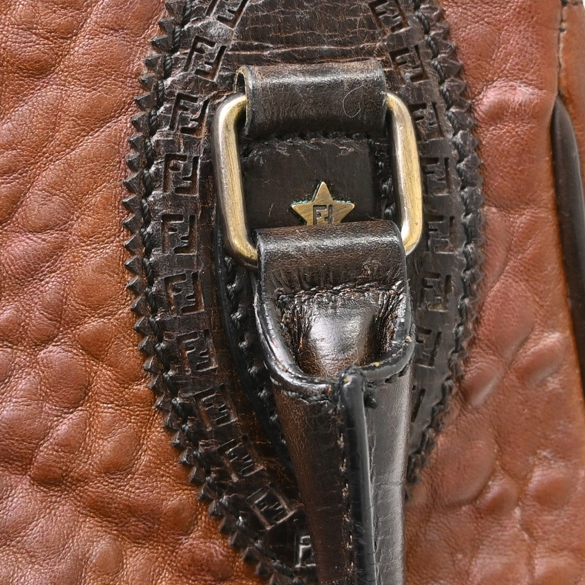 Fendi Handbag canvas, Brown, Leather, Handbag