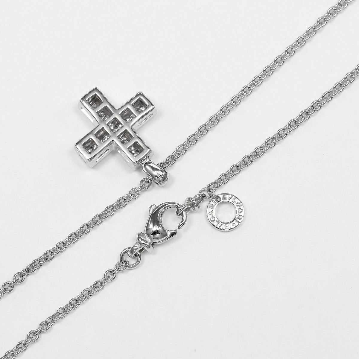Bvlgari Greek Cross 18K White Gold with Diamonds, Silver, White Gold, Necklace
