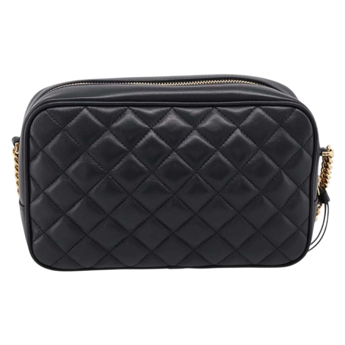Versace Medusa Icon Front Slip Pocket Camera Quilted Leather, Black, Leather, Handbag