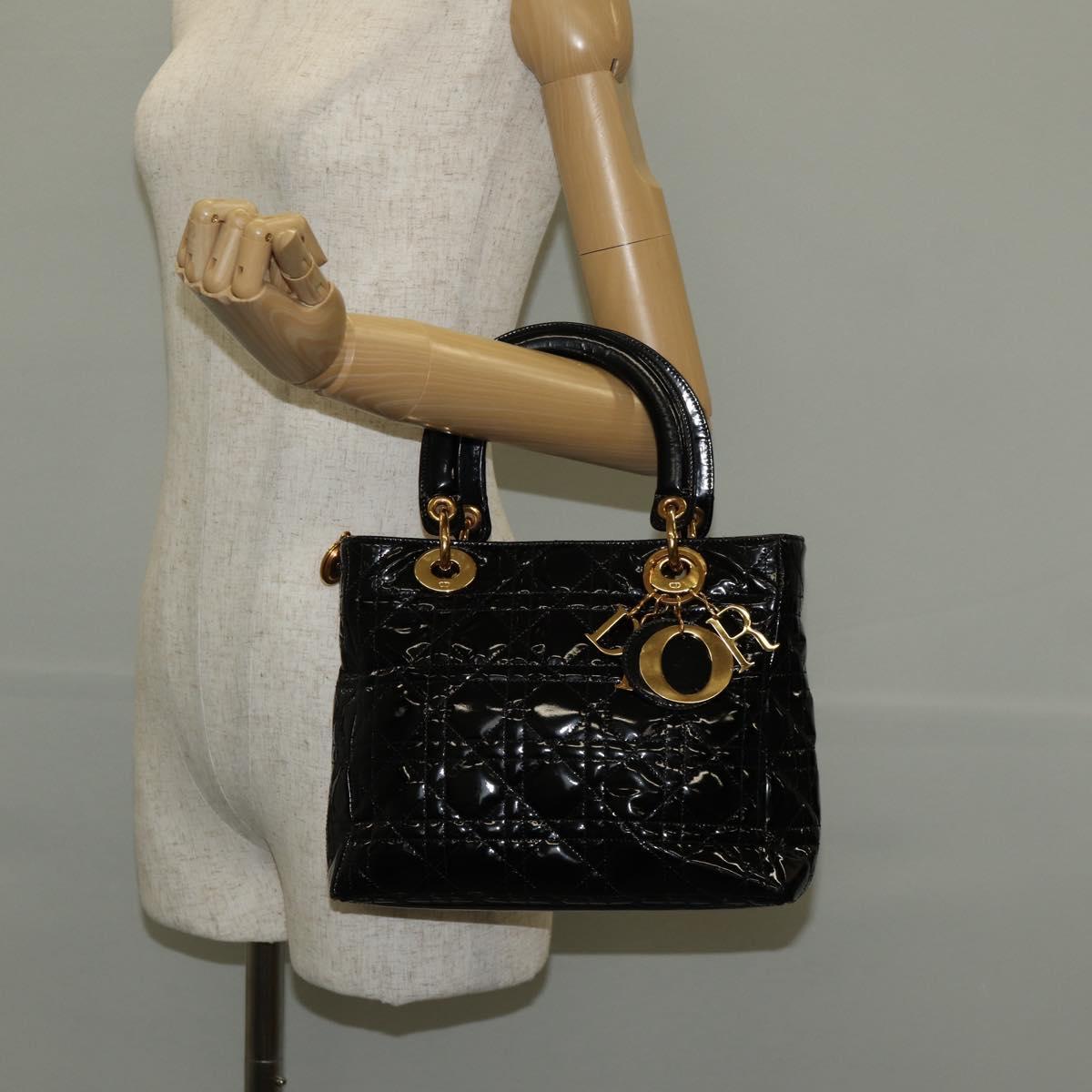 Christian Dior Lady Dior Bag Patent, BLACK, PATENT_LEATHER, Handbag