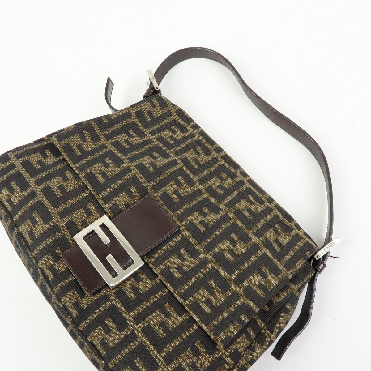 Fendi Zucchino Mamma Baguette Canvas, Brown, Canvas, Shoulder Bag