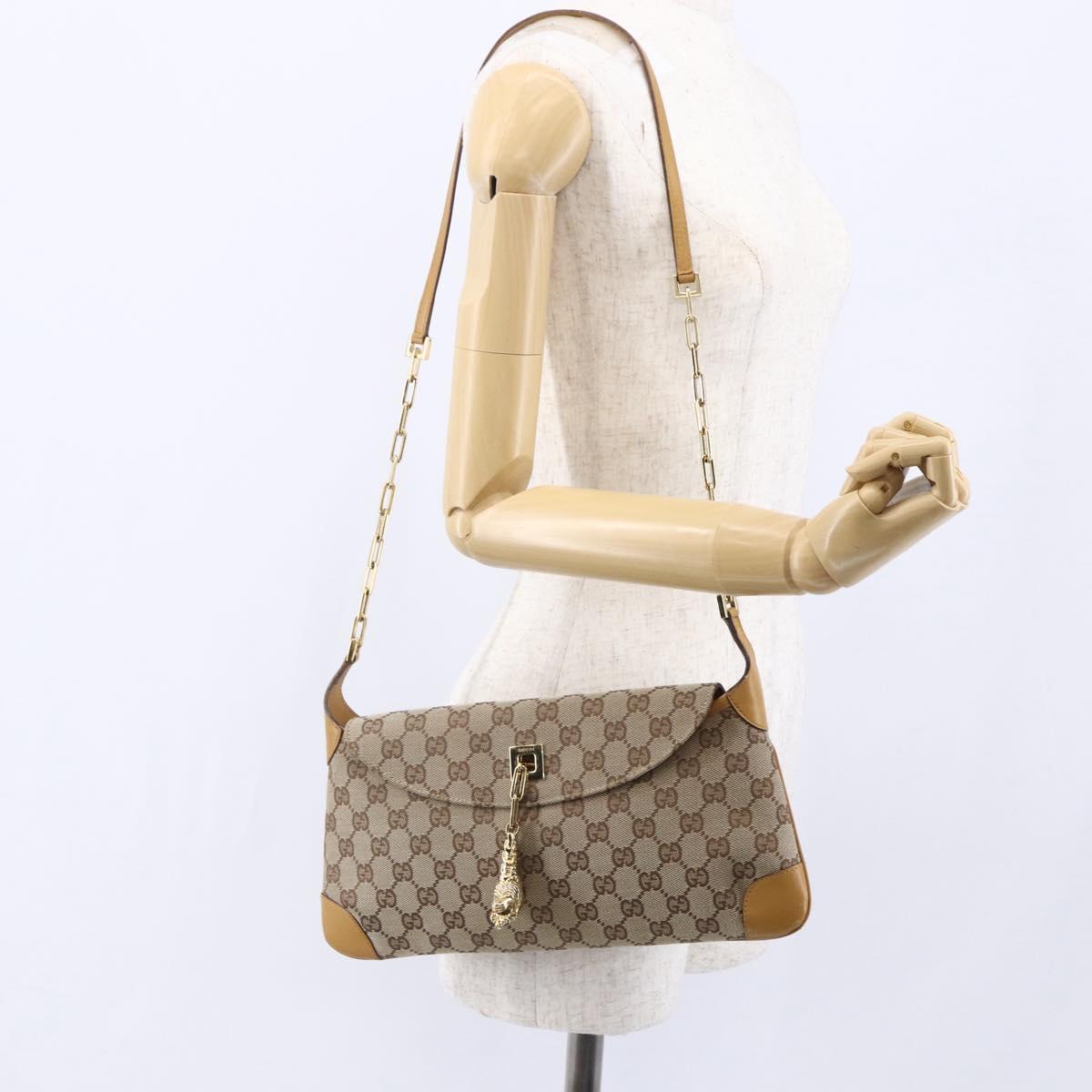Gucci Tiger Charm Shoulder Bag canvas, BEIGE, CANVAS, Shoulder bag