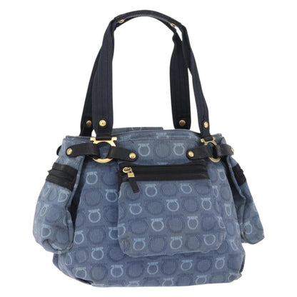 Salvatore Ferragamo Gancini Canvas, Navy, Canvas, Crossbody Bag