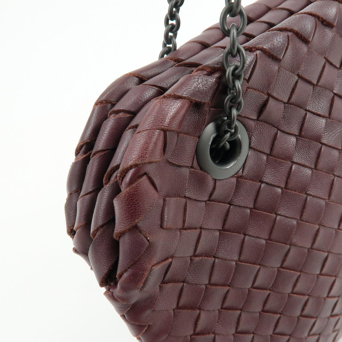 Bottega Veneta Double Chain Intrecciato Nappa, Burgundy, Leather, Tote Bag