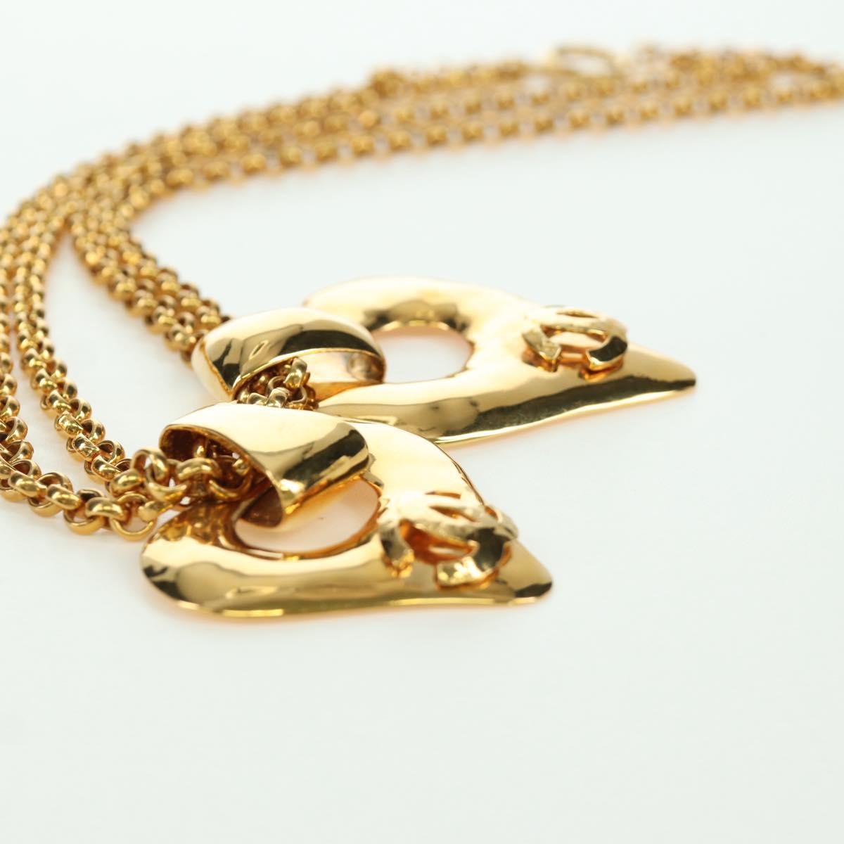 Chanel Vintage CC Heart Pendant Long Metal, Gold, Metal, Necklace