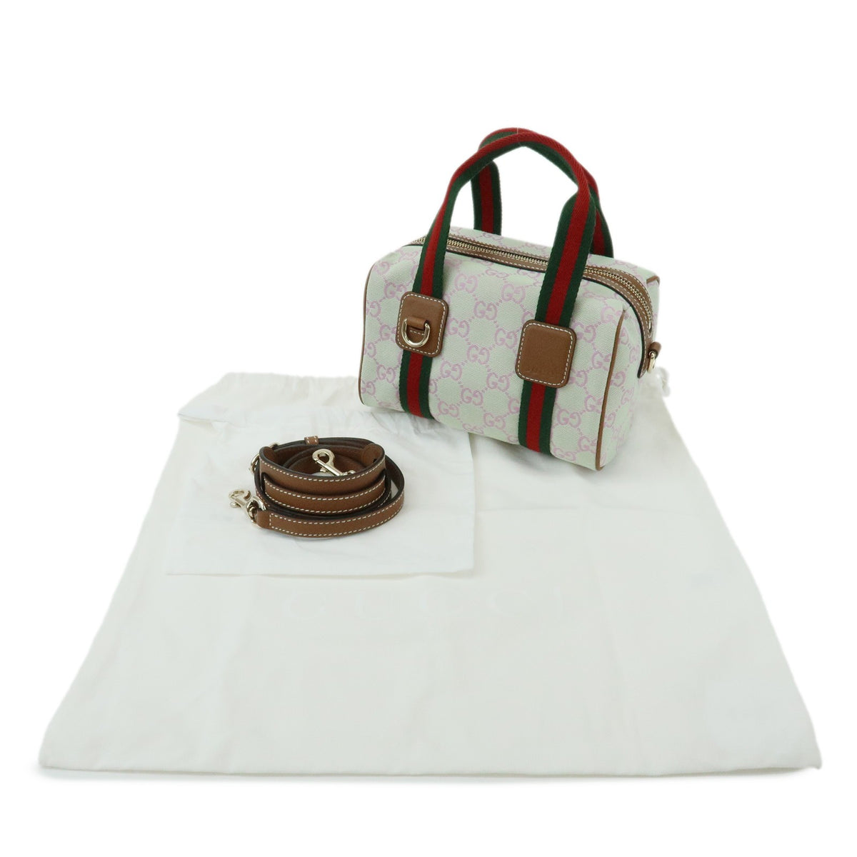 Gucci Web Boston GG Canvas, Green, Canvas, Handbag
