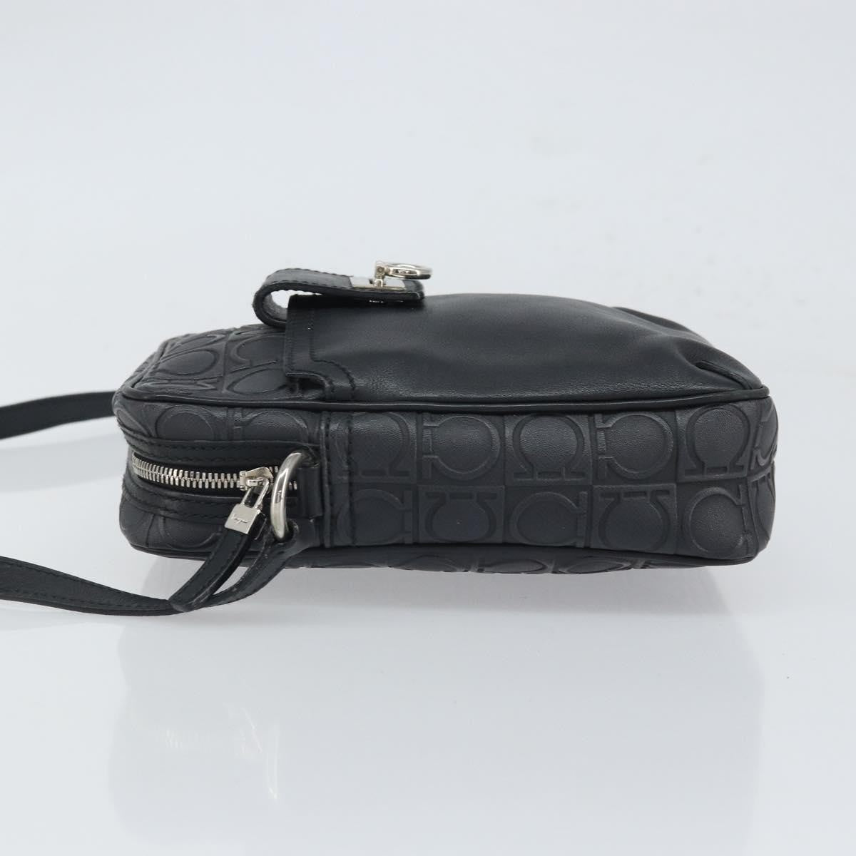 Salvatore Ferragamo Gancini Leather, Black, Leather, Shoulder Bag