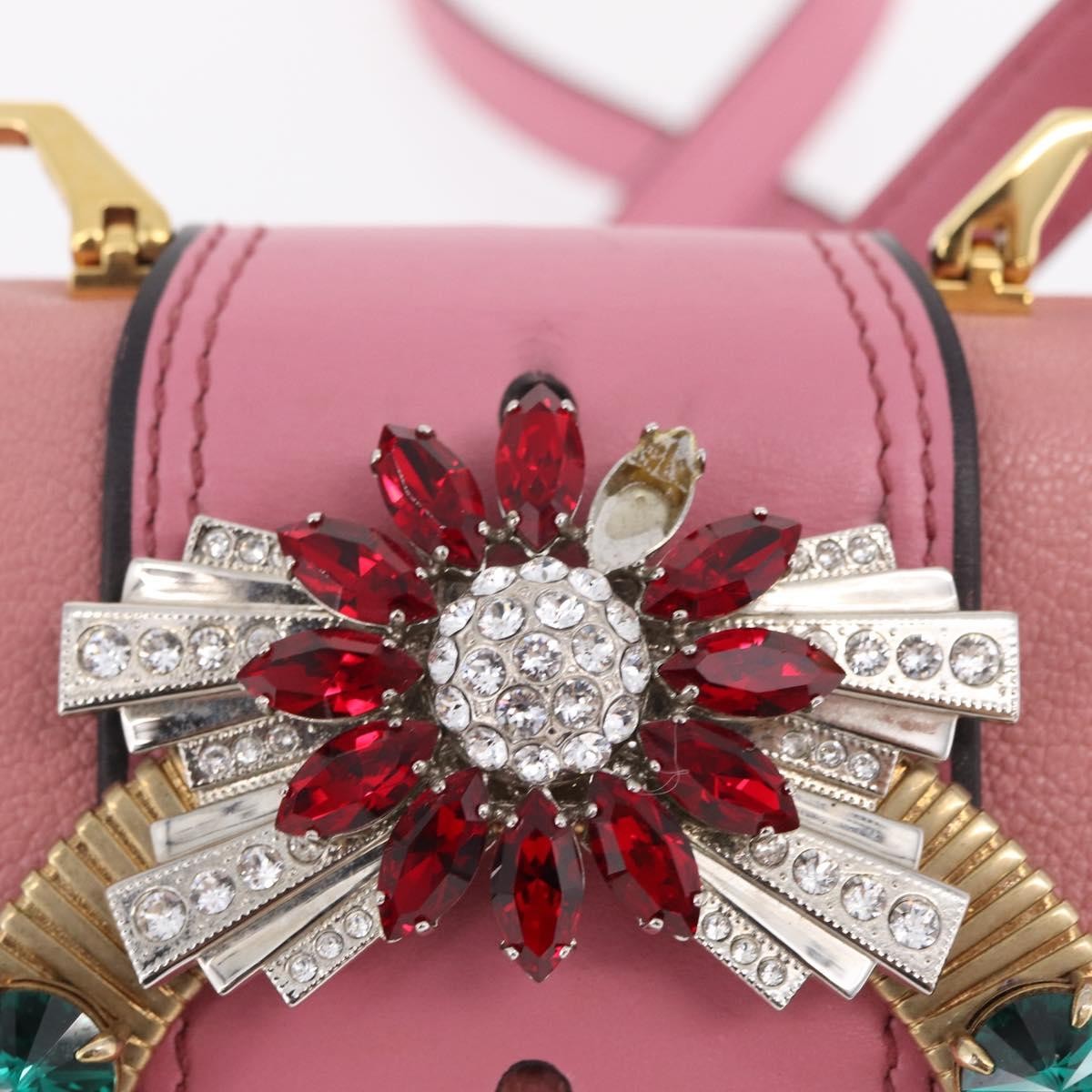 Miu Miu Madras Crystal Buckle Leather, Pink, Leather, Shoulder Bag