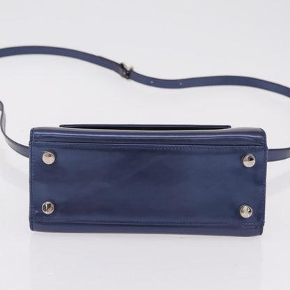 Salvatore Ferragamo Gancini Envelope Top Handle Leather, Navy, Patent Leather, Handbag