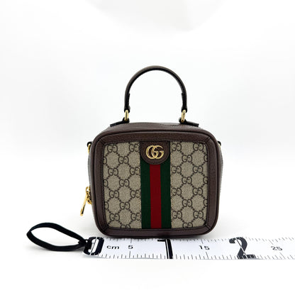 Gucci Ophidia Zip Around Top Handle GG Coated Canvas with Leather, Brown, Canvas, Handbag
