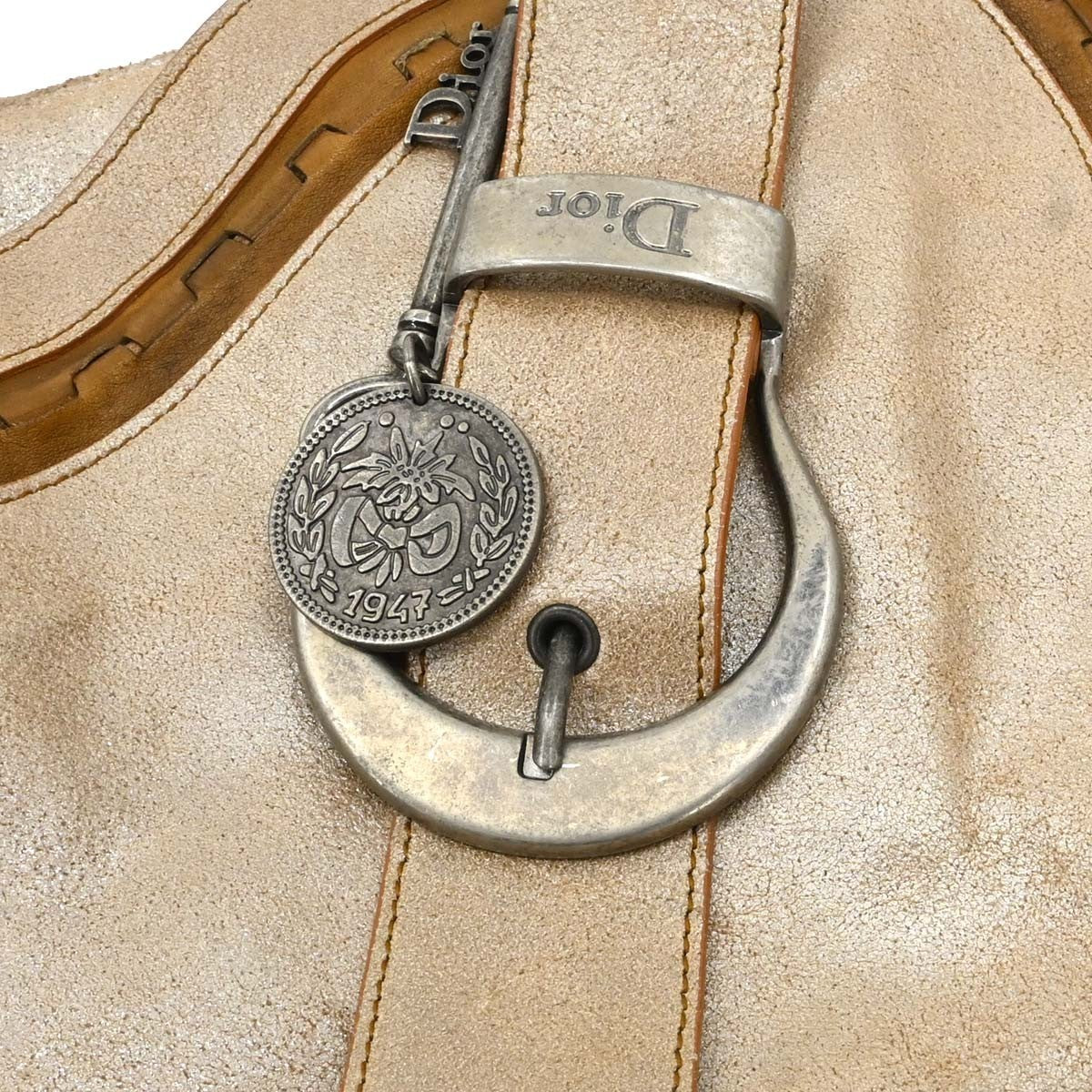 Christian Dior Vintage Gaucho Double Saddle Leather, Gold, Leather, Handbag