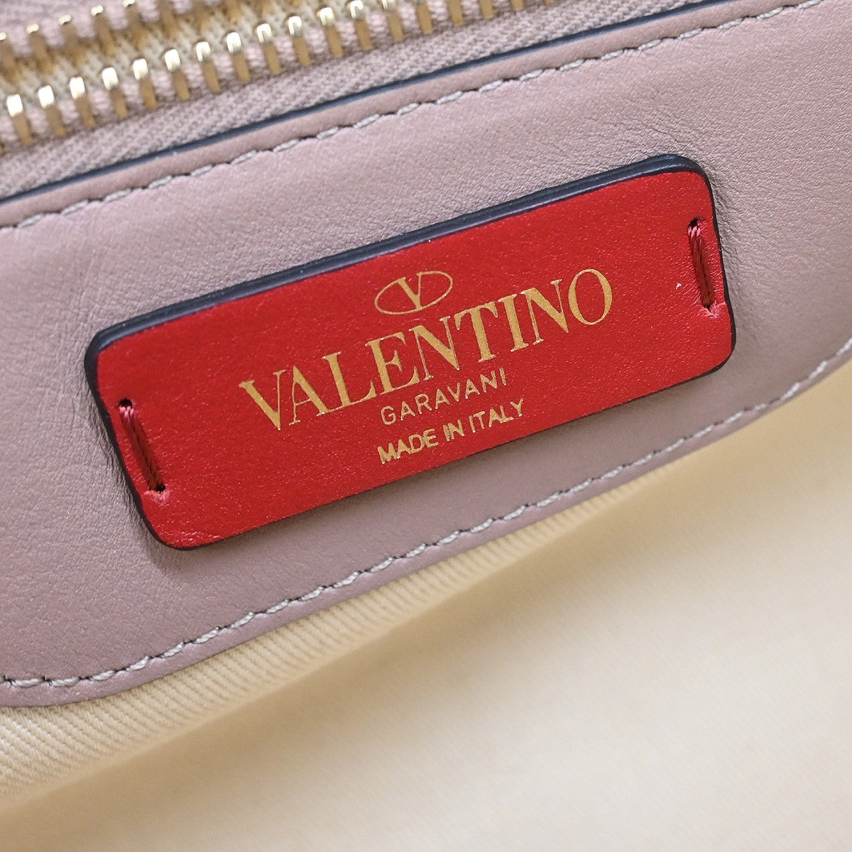 Valentino Garavani Rockstud Top Handle Leather, Beige, Leather, Handbag