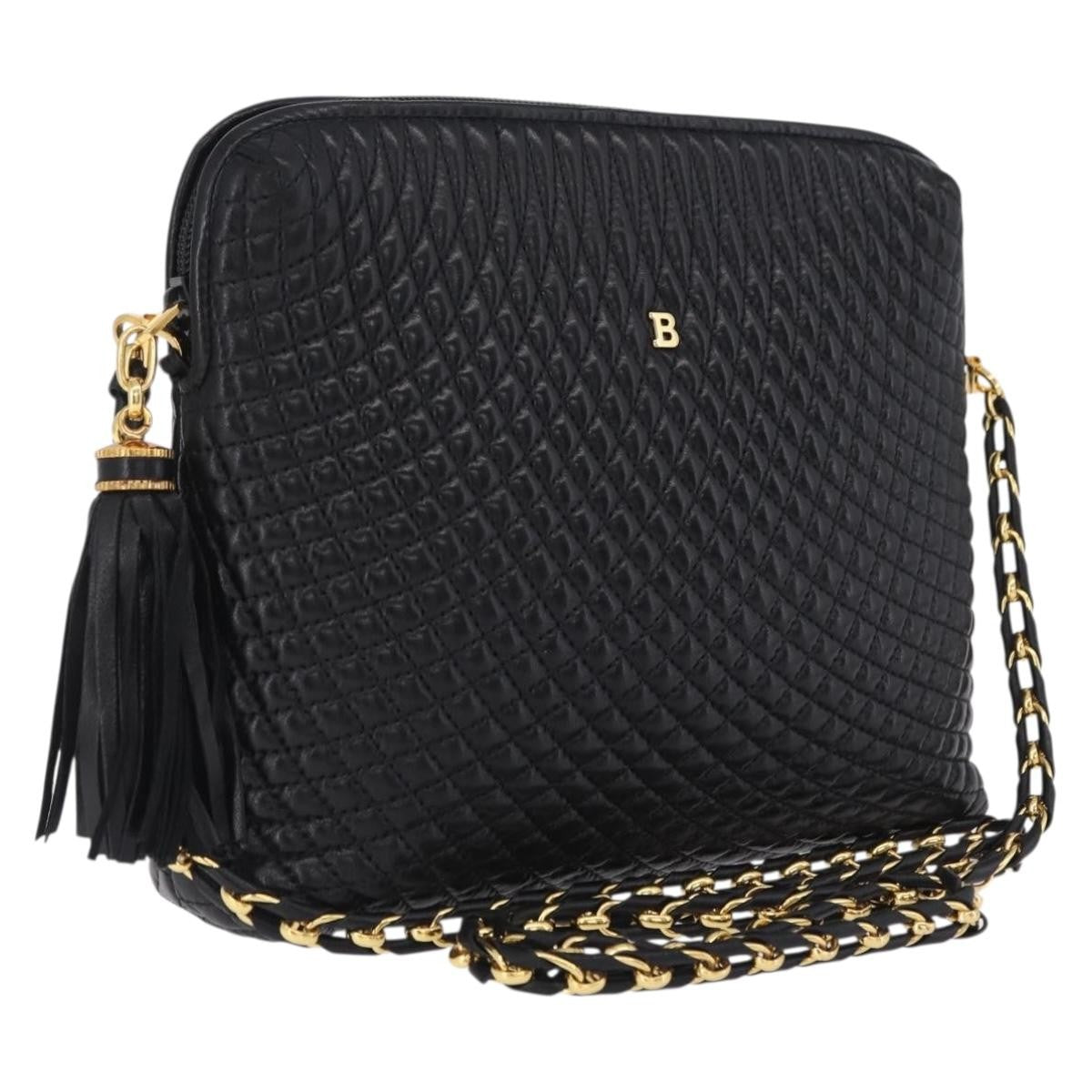 Bally Vintage Chain Quilted Leather, Black, Leather, Shoulder Bag