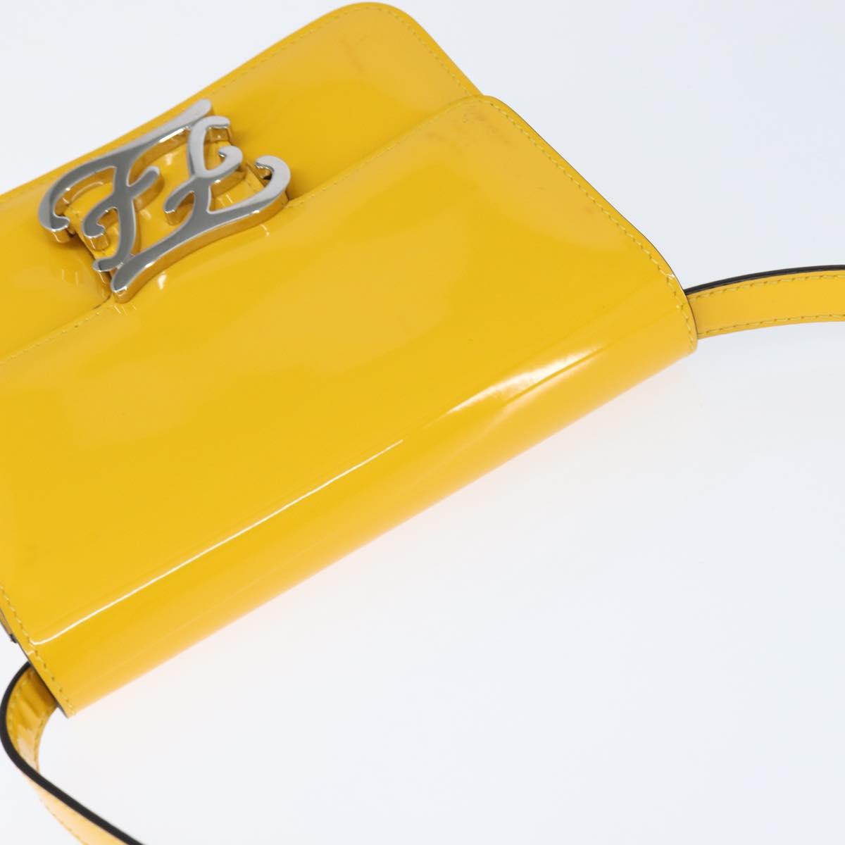 Fendi Curligraphy Shoulder Enamel Yellow Silver, YELLOW, PATENT_LEATHER, Shoulder bag