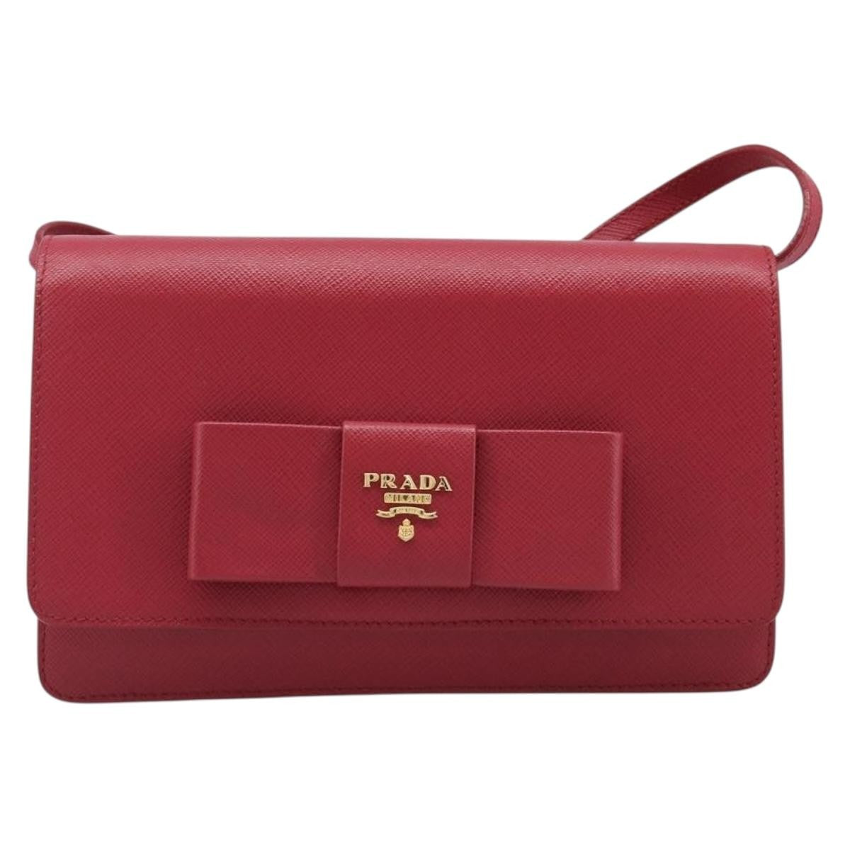 Prada Bow Wallet on Strap Saffiano Leather, Red, Leather, Crossbody Bag