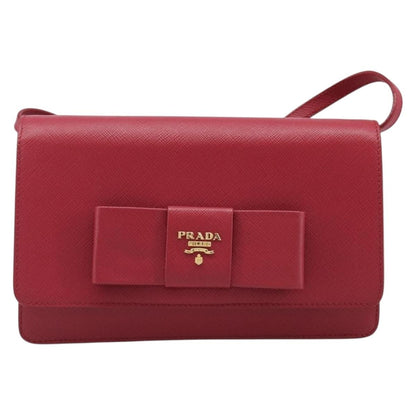 Prada Bow Wallet on Strap Saffiano Leather, Red, Leather, Crossbody Bag