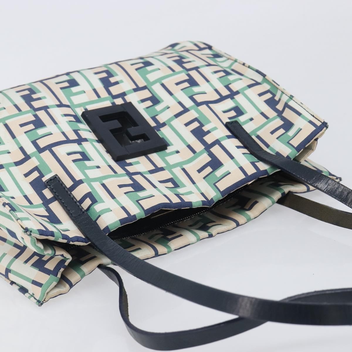 Fendi Logo Zucca Nylon, Green, Nylon, Tote Bag