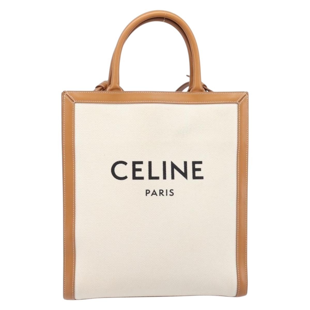 Celine Vertical Cabas Canvas with Leather, Beige, Canvas, Tote Bag