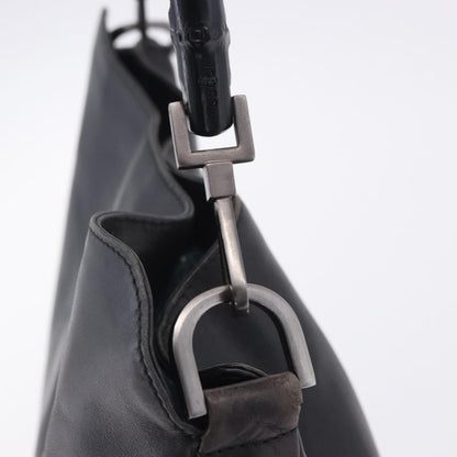 Gucci Vintage Bamboo Handle Open Hobo Leather, Black, Leather, Shoulder Bag
