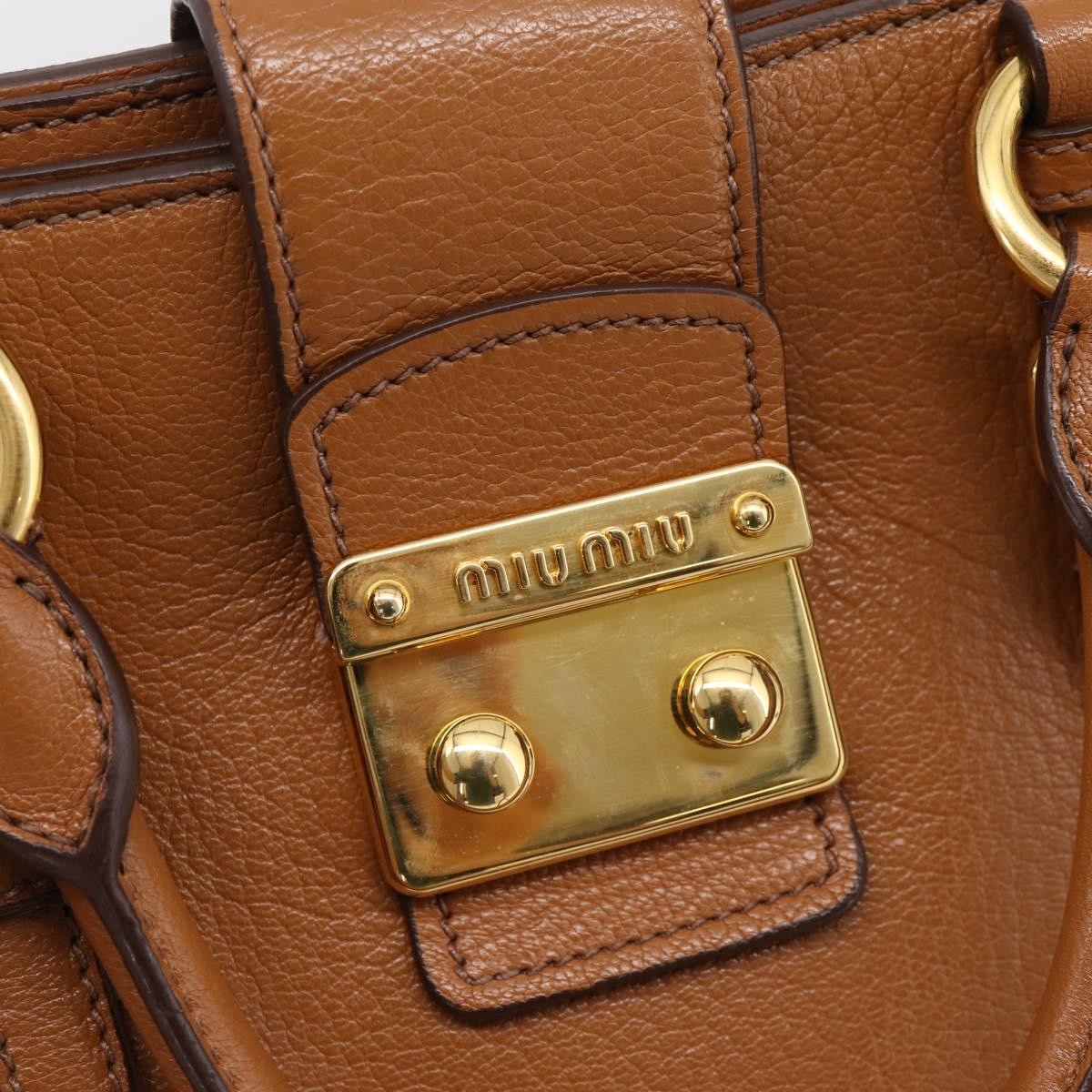 Miu Miu Madras Convertible Lock Leather, Brown, Leather, Tote Bag