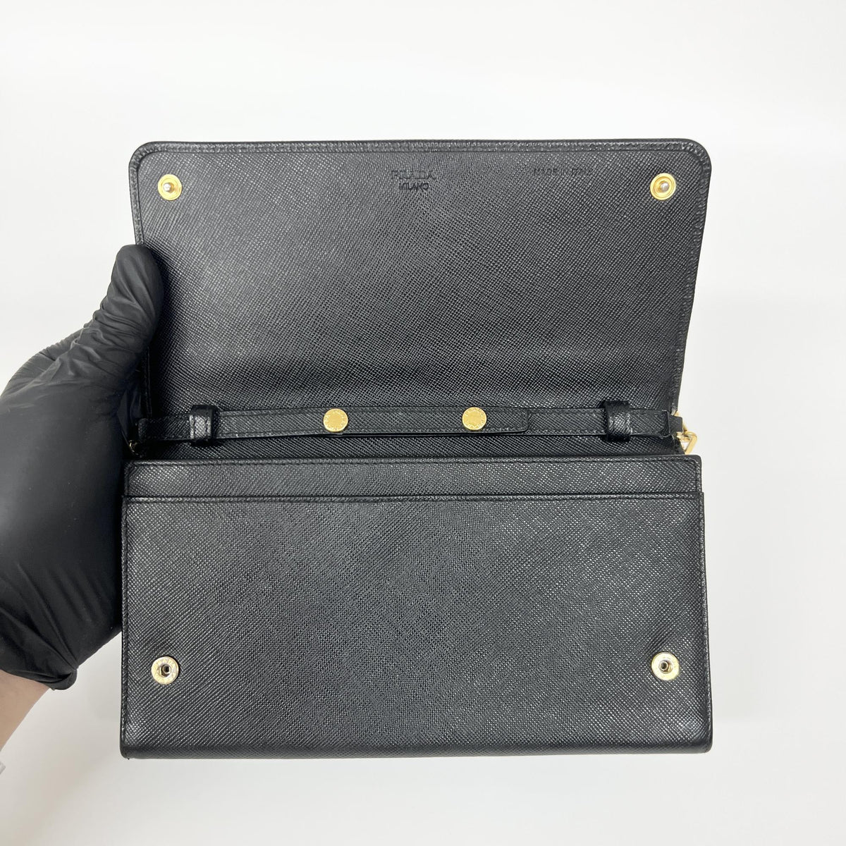 Prada Chain Saffiano Leather, Black, Leather, Crossbody Bag