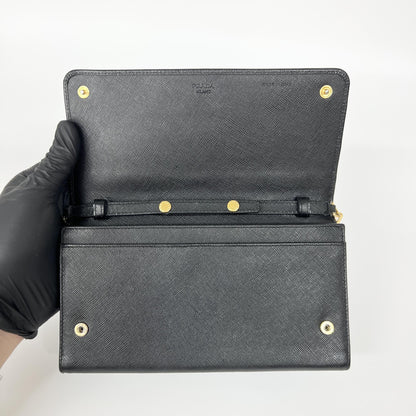 Prada Chain Saffiano Leather, Black, Leather, Crossbody Bag