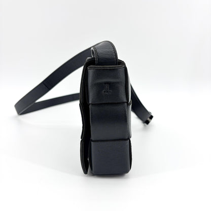 Bottega Veneta Cassette Maxi Intrecciato Patent, Black, Leather, Crossbody Bag