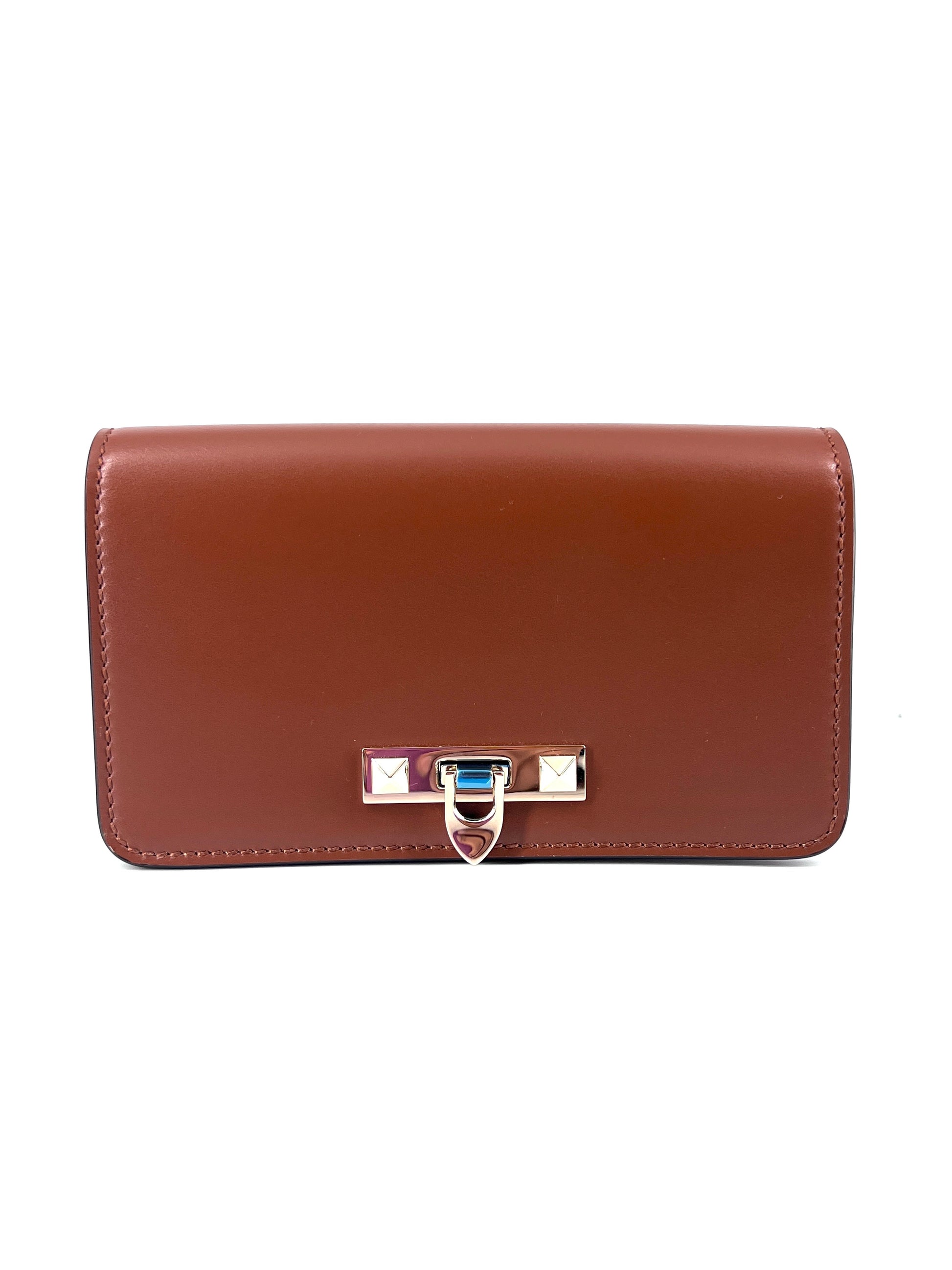 Valentino Garavani Rockstud Flip Lock Flap Bag Leather, BROWN, LEATHER, Handbag