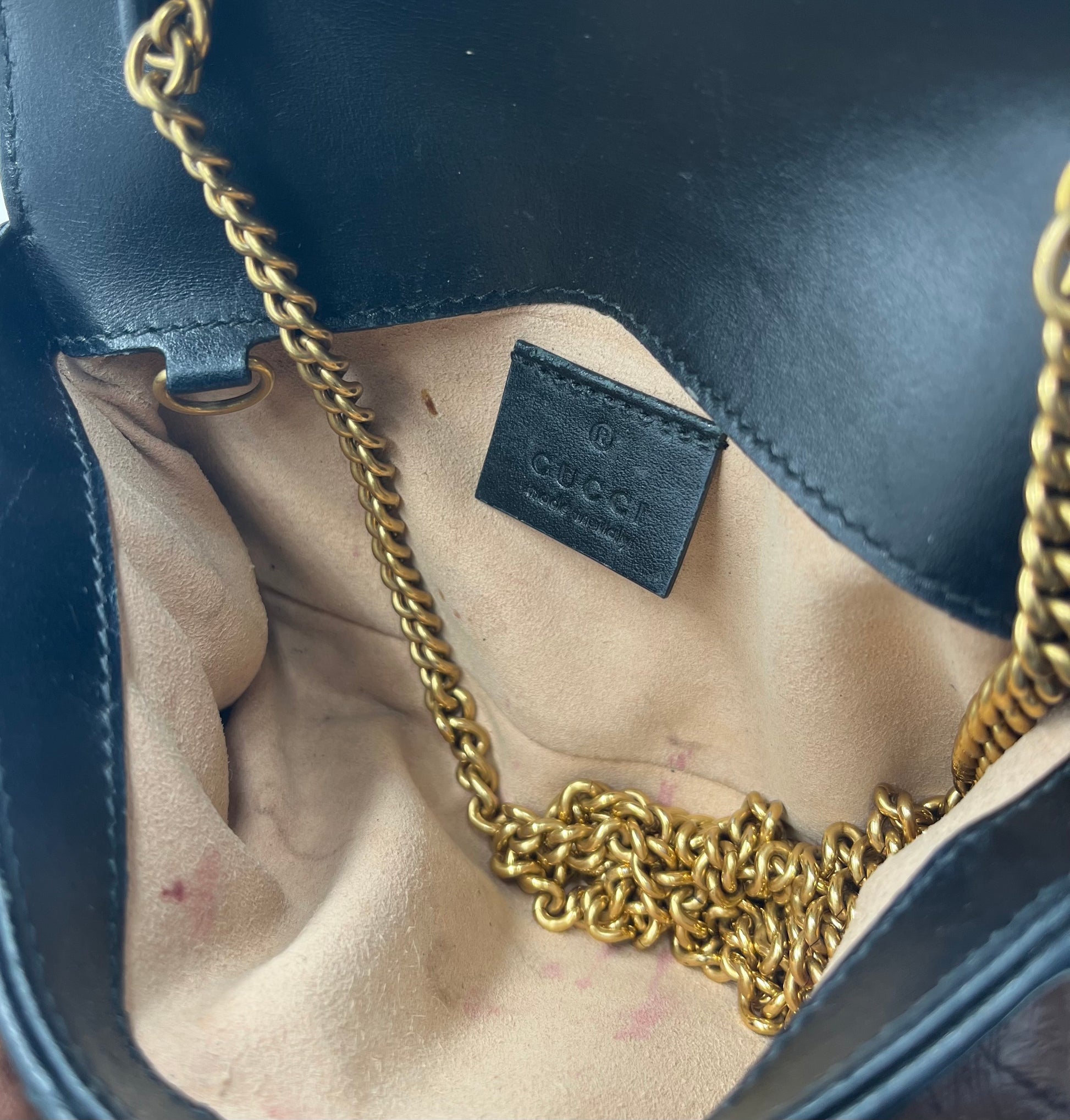Gucci GG marmont Black leather, Black, Leather, Shoulder Bag