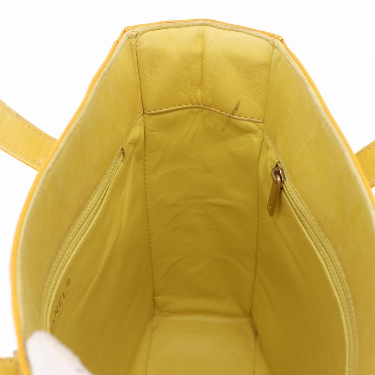 Chanel Chocolate Bar CC Quilted Patent, Yellow, Patent Leather, Tote Bag