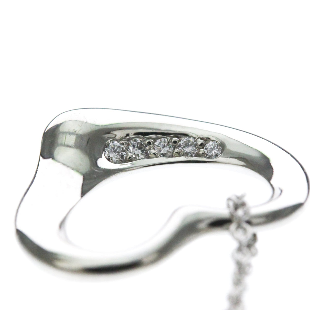 Tiffany & Co. Elsa Peretti Open Heart 5 Diamonds Pendant Platinum and Diamonds, Silver, Platinum, Necklace