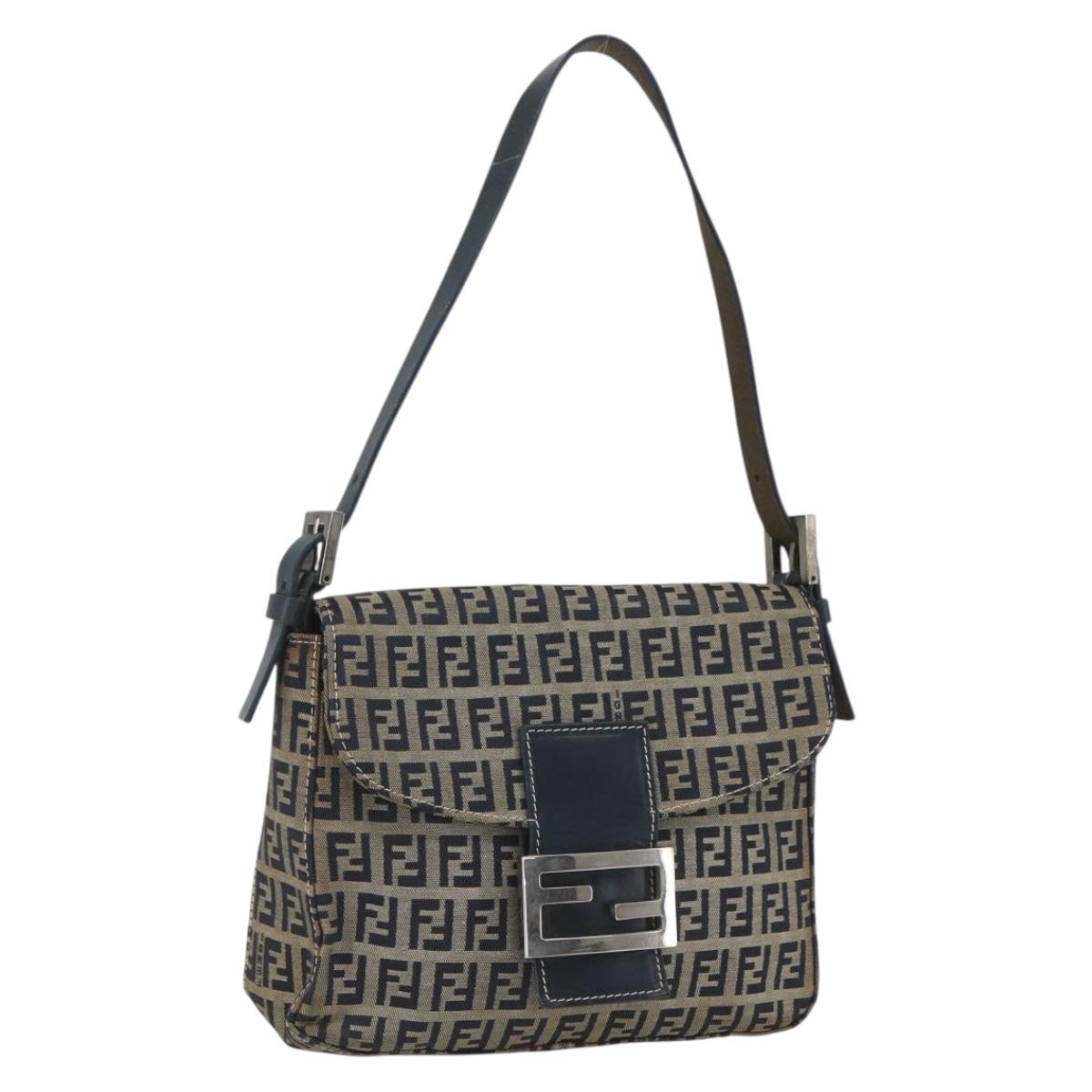 Fendi Zucchino Canvas Mamma Baguette canvas, NAVY, CANVAS, Handbag