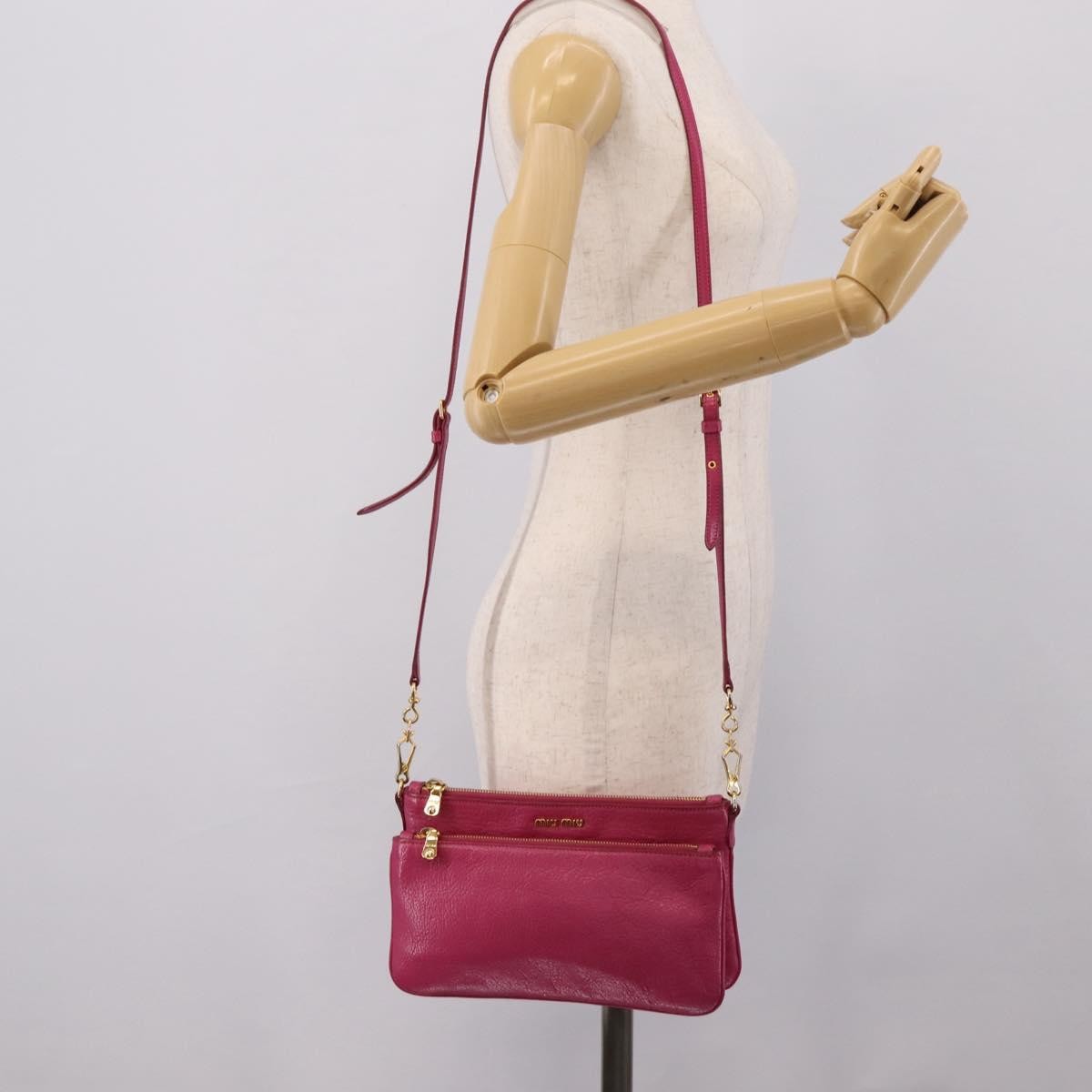 Miu Miu Madras Double Zip Leather, Pink, Leather, Crossbody Bag