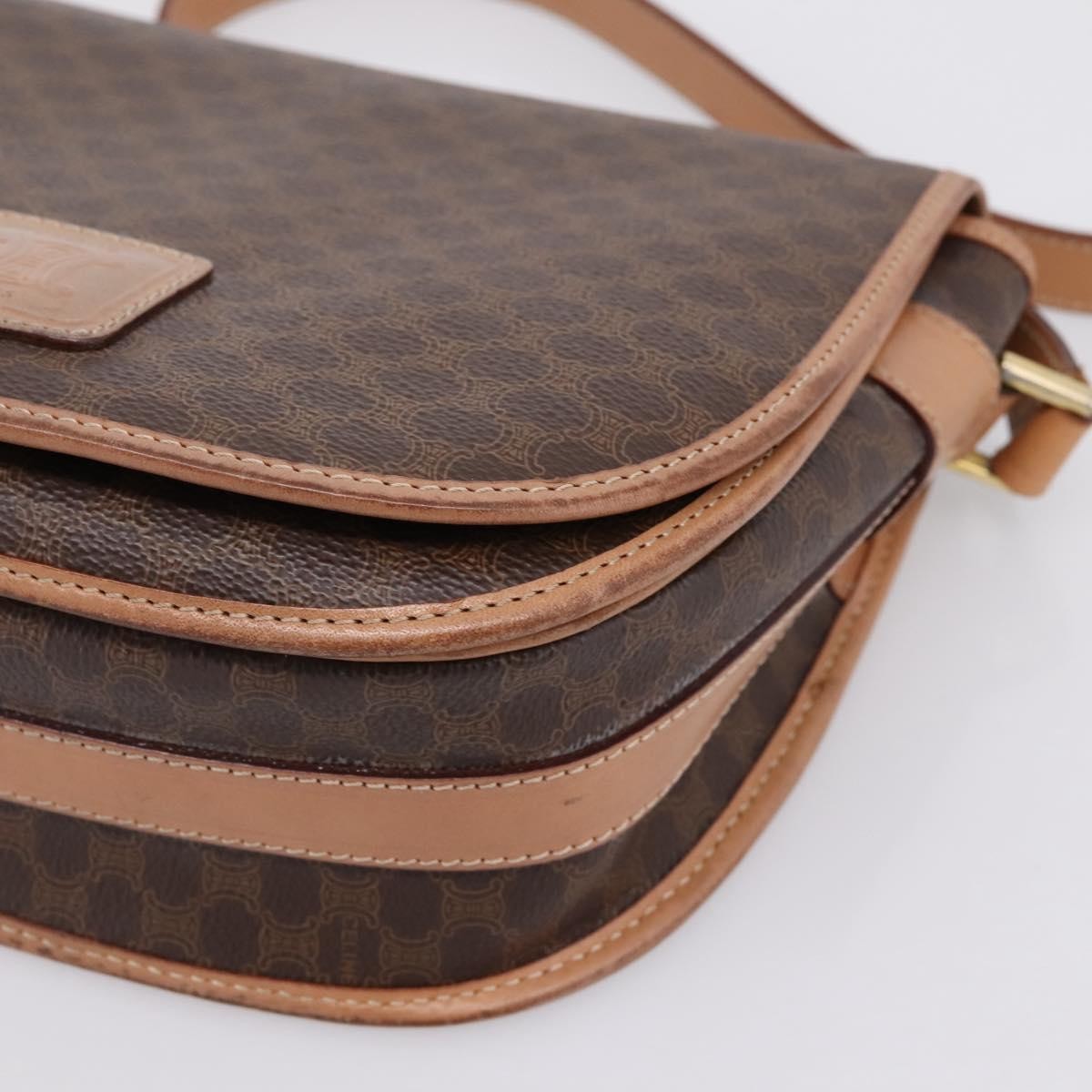 Celine Vintage Saddle Flap Macadam Coated Canvas, Brown, Canvas, Shoulder Bag