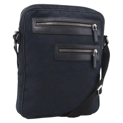 Gucci Front Zip Messenger Canvas and Leather, Black, Canvas, Crossbody Bag