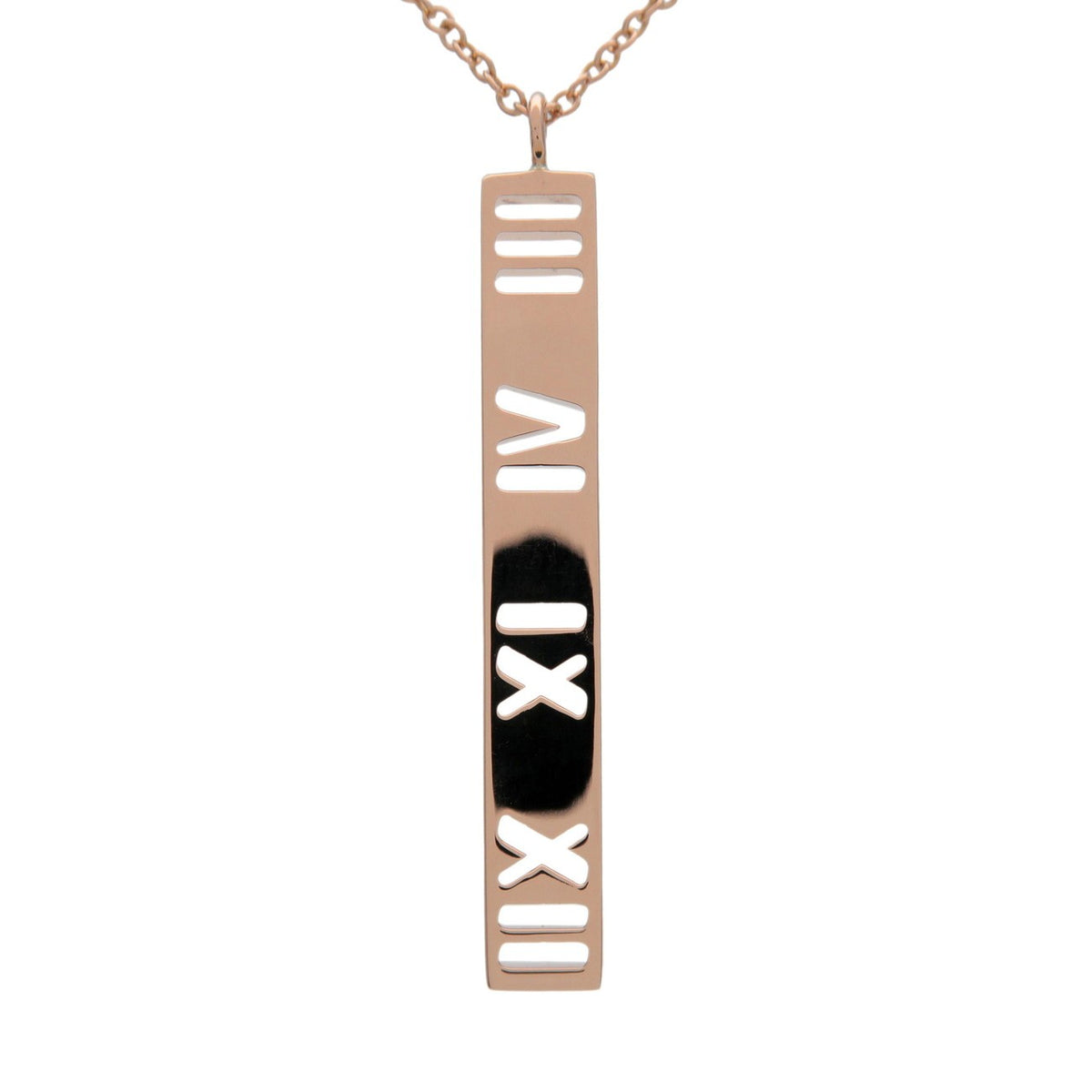 Tiffany & Co. Atlas Pierced Bar Drop Pendant 18K Rose Gold with Diamonds, Pink, Rose Gold, Necklace