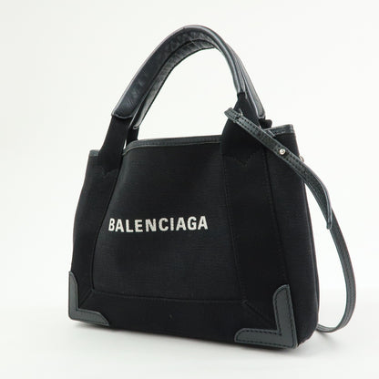 Balenciaga Navy Cabas Canvas with Leather, Black, Canvas, Tote Bag