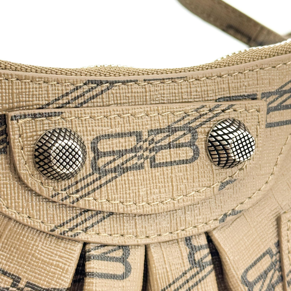 Balenciaga Le Cagole Giant Studs BB Monogram Coated Canvas, Brown, Calfskin, Shoulder Bag