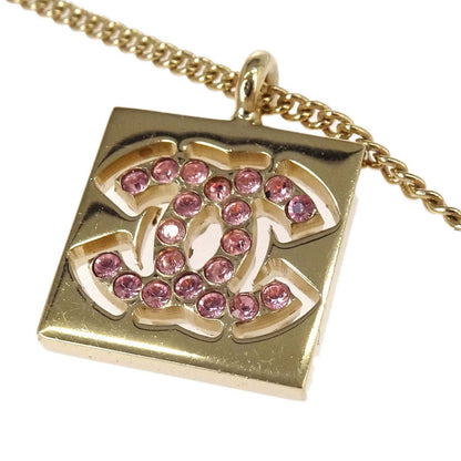 Chanel CC Square Pendant Metal with Crystals, Gold, Gold Plated, Necklace