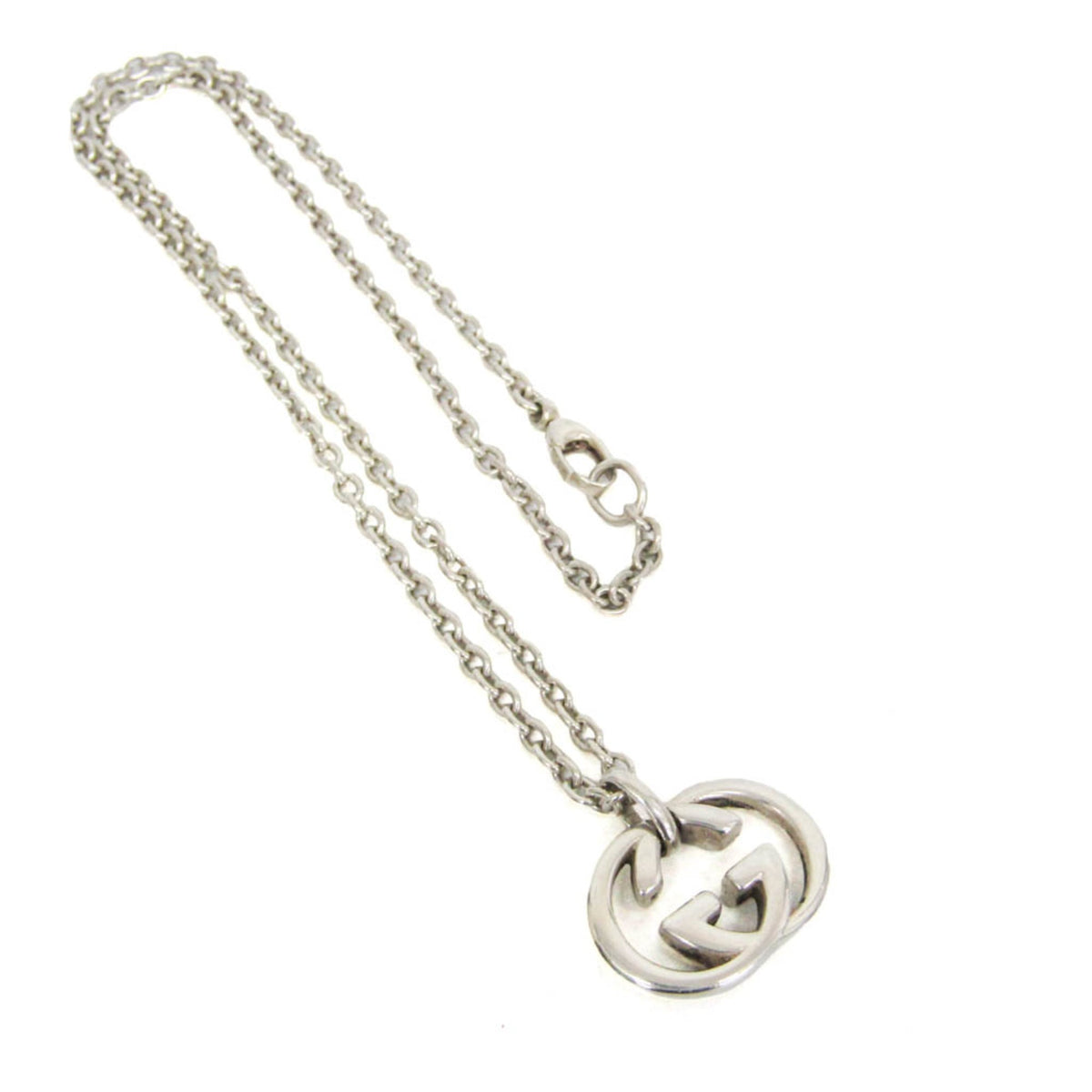 Gucci Engraved Interlocking G Chain Link Pendant Sterling Silver, Silver, Silver, Necklace