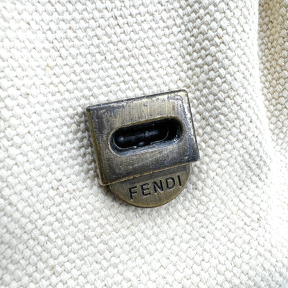 Fendi B. Bag Canvas with Patent, Brown, Canvas, Handbag