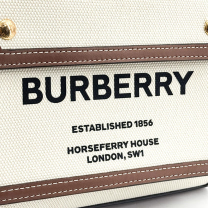 Burberry Logo Pocket Leather with Check Canvas, Brown, Canvas, Tote Bag