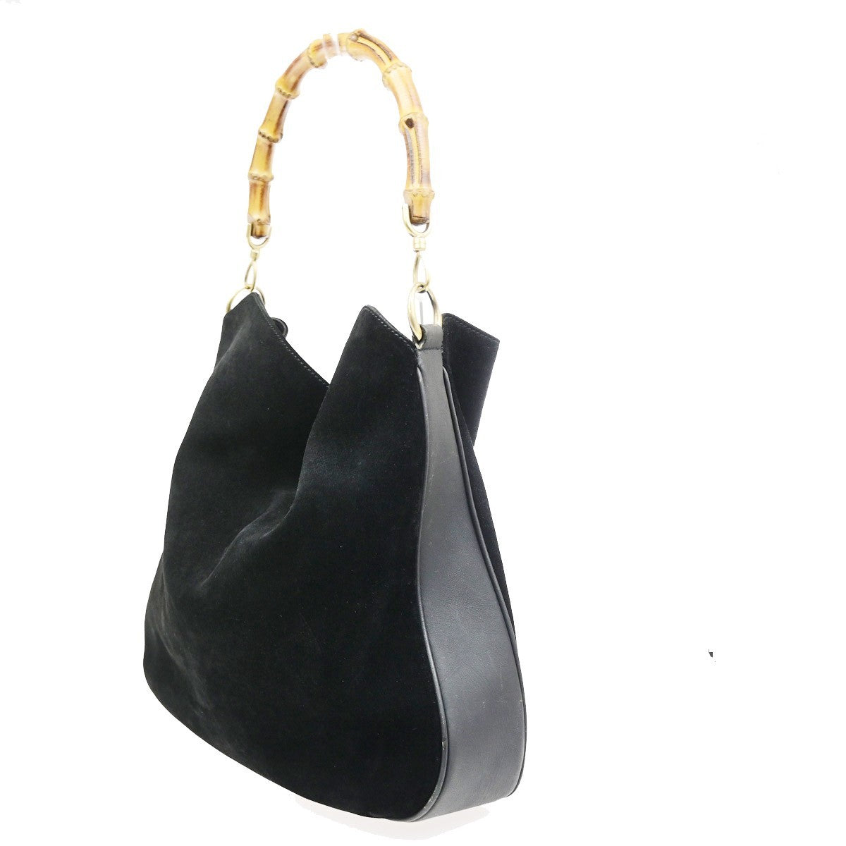 Gucci Vintage Bamboo Hobo Suede, Black, Suede, Shoulder Bag
