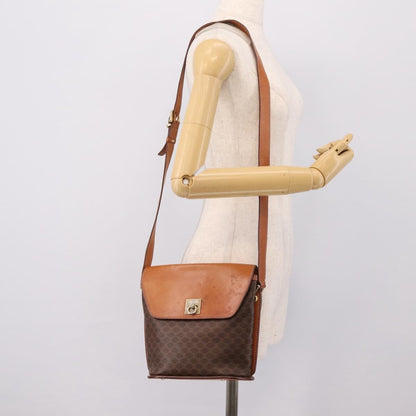 Celine Macadam Leather, Brown, Canvas, Shoulder Bag