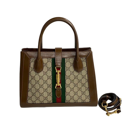 Gucci Ophidia Top Handle Tote GG Coated Canvas with Leather, BROWN, CANVAS, Handbag